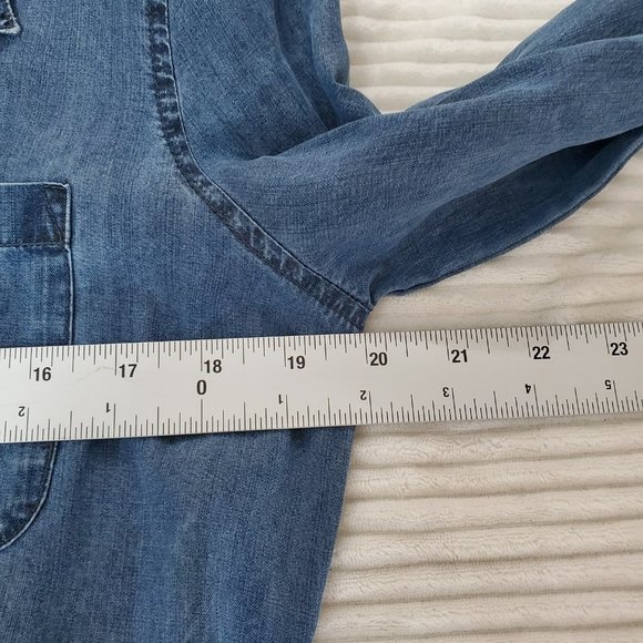 Athleta Dress Chambray Denim Womens Small Long Sleeve Button-Up Tie Waist - Picture 11 of 12